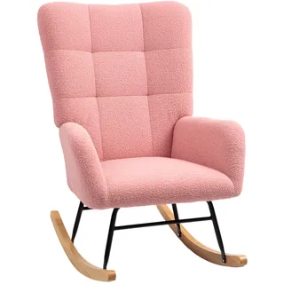 Homcom Schaukelstuhl mit Armlehne Teddysamt Rosa 94L x 70B x 100H cm