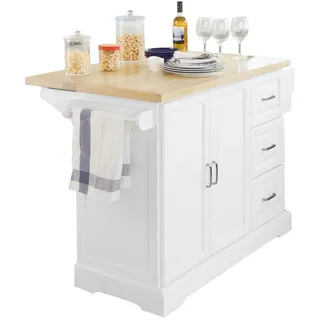 SoBuy Kücheninsel rollbar Weiß-Natur , Holzwerkstoff , 130x91x46 cm , Küchen, Küchenmöbel, Kücheninseln