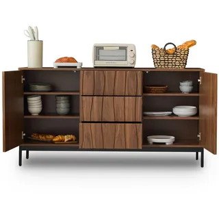 Redom Sideboard mit Schubladen und 2 verstellbaren Regalen, slotted Design, 150/40/80 cm, Dunkelbraun , Holzwerkstoff , 150x80x40 cm , Kleinmöbel, Kommoden, Sideboards