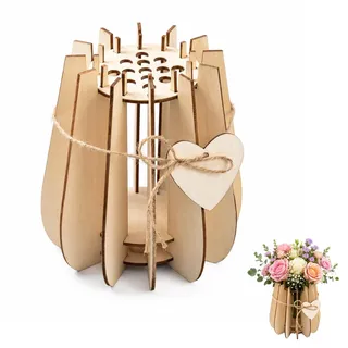 Gefaps Holzvase DIY Bausatz, 3D Puzzle Vase aus Holz zum Selberbasteln mit Fixierlöchern, für Blumenarrangements, Wohnzimmer und Schlafzimmer