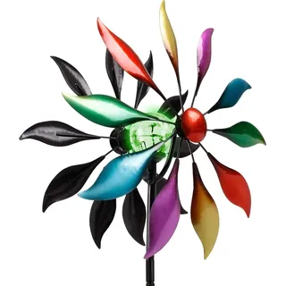 Windrad aus Metall mit LED - ca. 140 x Ø 38 cm - Garten Dekoration beleuchtet mit Solar
