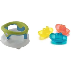 Rotho Babydesign Baby Badesitz, Mit aufklappbarem Ring inkl. Kindersicherung & Playgro Badeboote, 3 Stück, BPA-frei, Ab 6 Monaten, Bright Baby Boats, Blau/Rot/Gelb, 40146