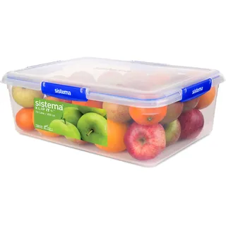 Sistema KLIP IT PLUS Frischhaltedose | 7,5 l rechteckig | stapelbare und luftdichte Vorratsdose mit Deckel | geeignet für Kühl-/Gefrierschrank | BPA-freier Kunststoff | blaue Clips