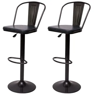 Mendler 2er-Set Barhocker HWC-H10a, Tresenhocker Barstuhl, höhenverstellbar drehbar Industrial Kunstleder Metall ~ vintage grau