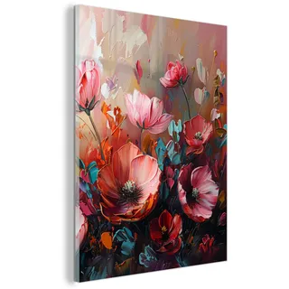 MuchoWow© Glasbilder Wohnzimmer Deko Modern Wandbild Kunstdruck auf Glas | 30x40 cm - Bild Schlafzimmer über Bett Room Decor Geschenke Mohnblumen - Rosa - Blumen - Botanisch - Kunst