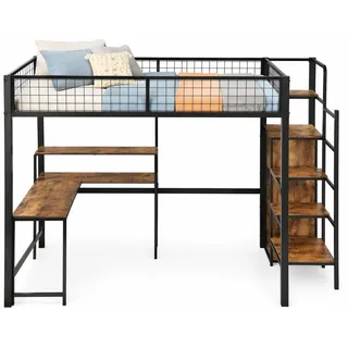 Stilvora Hochbett 140/200 cm in Schwarz & Braun mit Schreibtisch, Regal und Kleiderschrank , Metall, Holz , 140x200 cm , Babymöbel & Kindermöbel, Kinderzimmer & Jugendzimmer, Kinderbetten, Hochbetten