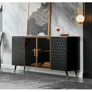 Schwarz Kommode Sideboard Schrank Anrichte Kommoden Schränke 160cm Möbel - Schwarz
