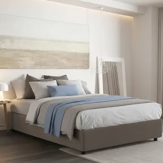 Talamo Italia - Doppelbett Carlotta, Bettkasten mit Kunstlederbezug, 100 % Made in Italy, Öffnung vorne, inklusive Matratze 160 x 200 cm, Taupe