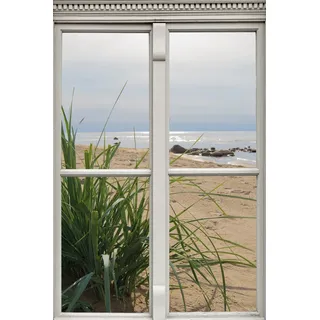 Queence »Ausblick« Düne Fensterblick Gräser Meer natur), 1 Stk. tlg. Premium-Leinwandstoff,
