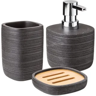 TATAY 6350000 - Seifenschale Aus Hochwertigem Polyresin Kombiniert mit Bambusholz, Bambu Kollektion, Dunkel Graphit Grau Farbe