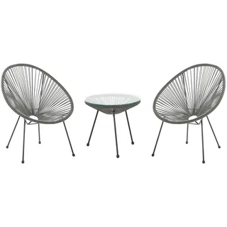 Beliani Balkonset Dunkelgrau Polyrattan Beistelltisch mit 2 Stühlen Spaghetti-Optik Modern Mexikanischer Stil Outdoor Balkon Terrasse Garten Möbel - Kunststoff, 2-Sitzer, Balkonmöbel, Balkonmöbel-Sets