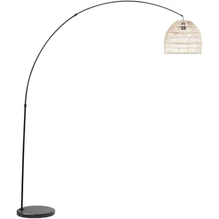 BELIANI Stehlampe Schwarz Metall 195 cm Rattanschirm Beige Marmorfuß Kabel mit Schalter Bogenlampe Boho Look - Beige, Schwarz