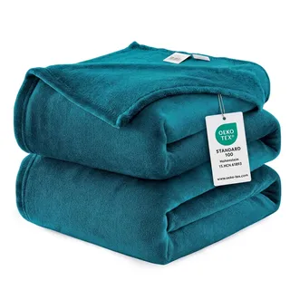 WAVVE Fleecedecke, Flanell, Mikrofaser, Sofaüberwurf, 230 x 270 cm, Entenblau, Sofaüberwurf für 2 Personen, Felldecke, groß, warm und weich, aus Plüsch, Türkis, 270 x 230 cm