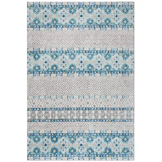 SAFAVIEH Boho Teppich für Wohnzimmer, Esszimmer, Schlafzimmer - Madison Collection, Kurzer Flor, Grau und Türkis, 91 X 152 cm