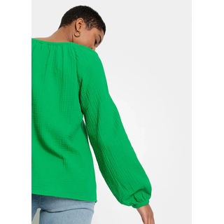 Langarmbluse BONPRIX "Musselin-Bluse aus Baumwolle", Damen, Gr. 36, grün (aloegrün), Obermaterial: 100% Baumwolle, oversize, Blusen Langarmbluse, Oversize-Passform, für vielseitige Anlässe