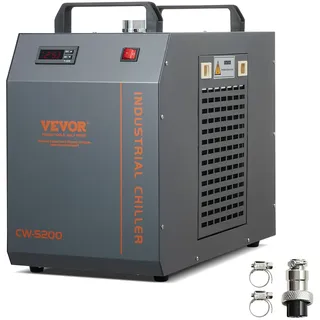 VEVOR Industrieller Wasserkühler, CW-5200, Wasserkühler-Kühlsystem mit eingebautem Kompressor, Wassertankkapazität 7 L, 18 L/min max. Durchflussrate, für Kühlmaschine für CO2-Lasergravurmaschinen