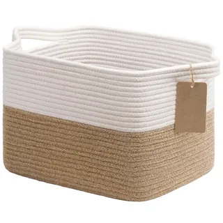 Aufbewahrungskorb geflochten 34x28x24cm Weiß Jute Baumwolle mit Griffen