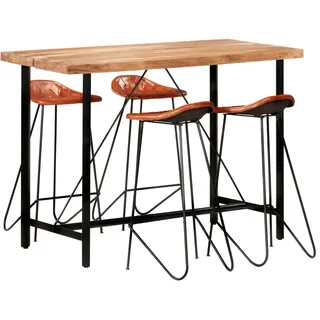 The Living Store 5-tlg. Bar-Set Palisander Massivholz und Echtleder - Schwarz