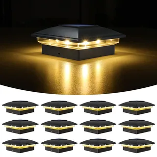 VOLISUN 12 Stück Solar Pfostenkappe für den Außenbereich, wasserdicht, Solarzaun Pfostenleuchten für 8 x 8 9 x 9 10 x 10 cm Holz/Vinyl Pfosten, Solarlampe Außen Säulenlampe für Garten Terrasse Veranda