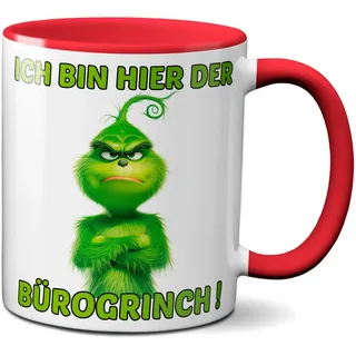 TassenKing Bürogrinch Tasse Grinch - Kaffeetasse mit Spruch, Weihnachtstasse lustig - Weihnachts-Deko Anti-Weihnachten (rot)