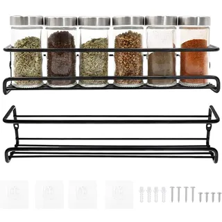 Qaestuan 2 Stück Gewürzregal, Gewürzregal für Wand, Organizer Küche Kohlenstoffstahl, Spice Rack mit Selbstklebende, für Gewürzdosen, Küchenschrank, Speisekammer Tür, Duschraum