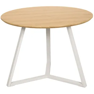 DRW Runder Esstisch aus Naturholz und Metall, in Natur und Weiß, 120 x 75 x 3 cm