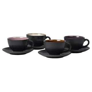 BITZ Tassen, Kaffeetassen mit Untertasse, Steingut, 24 cl, 4er-Set, Amber, Pink, Lila, Creme