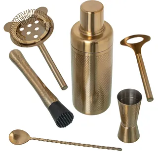 Cocktail-Set, 6-teilig, Edelstahl, Mattes Gold, Löffel, 28 cm, Shaker 550 ml