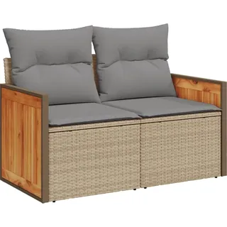 vidaXL Gartensofa mit Kissen 2-Sitzer Beige Poly Rattan - Beige