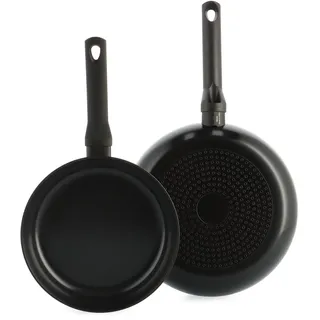 BK Enjoy Keramik-Antihaft-Pfannenset, 2-teilig, Ø 24/28 cm, PFAS-frei, Induktionspfanne, Ofenfest bis 160 °C, Spülmaschinenfest, Schnelle Erhitzung, Cool-Touch-Griffe, Schwarz