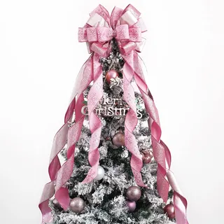 MEEDEE Rosa Weihnachtsbaumspitze 30,5 cm breit rosa Glitzer Weihnachtsschleifen Samt Weihnachtsschleifen Rosa für Weihnachtsbaum (1 Pack)