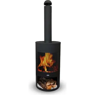 HEAT Terrassenöfen 130cm – Terrassenöfen für den Garten - Feuerstelle Outdoor & Feuertonne – Traditionelle Feuerstelle mit Holzlager – Wetterfestes Gartenfeuer für den Garten – 158x46x46 cm - Schwarz