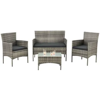 Juskys Gartenset Fort Myers grau-meliert / dunkelgrau inkl. Abdeckung , Grau , Kunststoff , 4 , Gartenmöbel, Gartengarnituren, Gartenmöbel-Sets