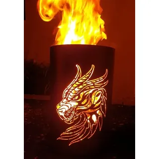 Feuertonne, Feuerkorb, Feuerschale, Lagerfeuertonne mit Motiv Drachen - Fire Dragon