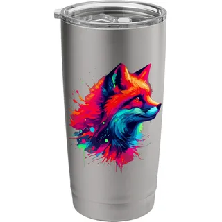 Farbenfrohe Splash Art Rotfuchs Füchse Doppelwandiger Edelstahl-Thermobecher