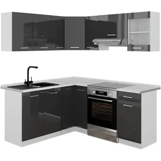 Vicco Winkelküche L-Form 190 x 60 cm Anthrazit Hochglanz/Weiß