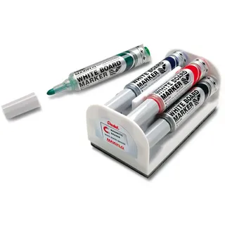 Pentel Whiteboard Marker Maxiflo Set mit Schwamm und magnetischer Halterung mehrfarbig