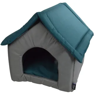 Hundehütte mit Kissen, 47 x 39 x 42 cm, Smaragd/Grau