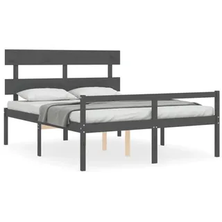 vidaXL Seniorenbett mit Kopfteil Grau Kingsize Massivholz - Grau