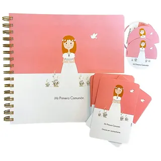 Susiko Kommunions-Set für Mädchen, 20 Erinnerungen + 1 Album + 10 runde Geschenk-Aufkleber | Premium Qualität und liebevolles Design