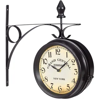 Relaxdays Bahnhofsuhr 22,0 cm HBT schwarz/beige