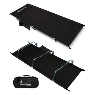 OneTigris SUPRAGRIS Feldbett klappbar, tragbar Campingbett faltbar leicht, Klappbett Camping bis 180 kg für Zelt, Outdoor, Reisen, Garten, Büro(190 × 70 × 18 cm)-Schwarz