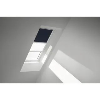 VELUX Vorteils-Set Verdunkelungsrollo uni dunkelblau und Faltstore Plissee weiß