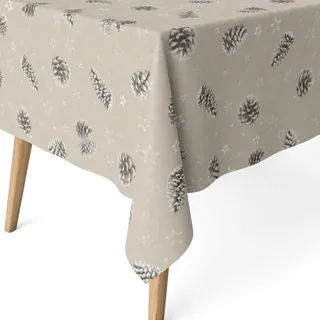 ECOMMERC3 Weihnachtstischdecke Stoff rechteckig 100x140 Tannenzapfen Grau | Für den kleinen Tisch an den Feiertagen, fleckenabweisend, weicher Fall, sauber verarbeiteter Rand, aus Spanien