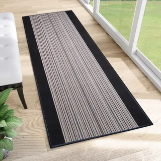 TAPISO Anti Rutsch Teppich Läufer rutschfest Meterware Modern Brücke Streifen Gestreift Design Grau Meliert Flur Wohnzimmer 80 x 220 cm