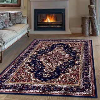 Teppich OTTO HOME "Oriental, Made in Belgium" Gr. 4, blau (dunkelblau), B:160cm H:7mm L:230cm, Kunstfaser, Teppiche, Teppich, Orient-Optik, mit Bordüre, Teppich, Kurzflor, Weich, Kundenliebling