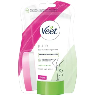 Veet Pure Dusch-Haarentfernungscreme für Körper, Arme & Beine - Enthaarungscreme für die Dusche, für trockene Haut - 150 ml inkl. Schwamm