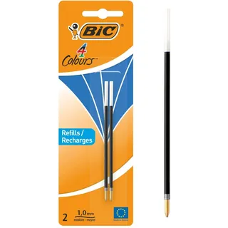 BIC 4 Colours, 2er Pack, dokumentenechte Tinte, Kugeldurchmesser 1.0 mm, Strichstärke 0.4 mm