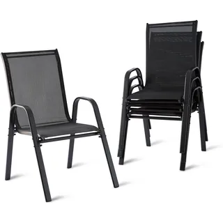 Relaxdays Gartenstühle, 4er Set, Hochlehner, Armlehnen, stapelbar, bis 150 kg, Polyester, Metall, Stapelstuhl, anthrazit