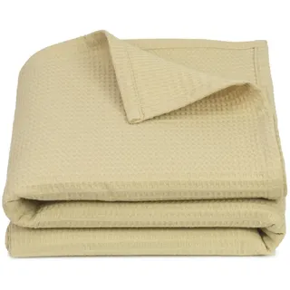 ZOLLNER Kuscheldecke beige Textil, 150x200 cm 100% Baumwolle - Zeitloses Waffelmuster - knitterarme und atmungsaktive Couchdecke in - waschbar bis 60°C – Hotelwäschequalität - Oeko Tex® Zertifiziert